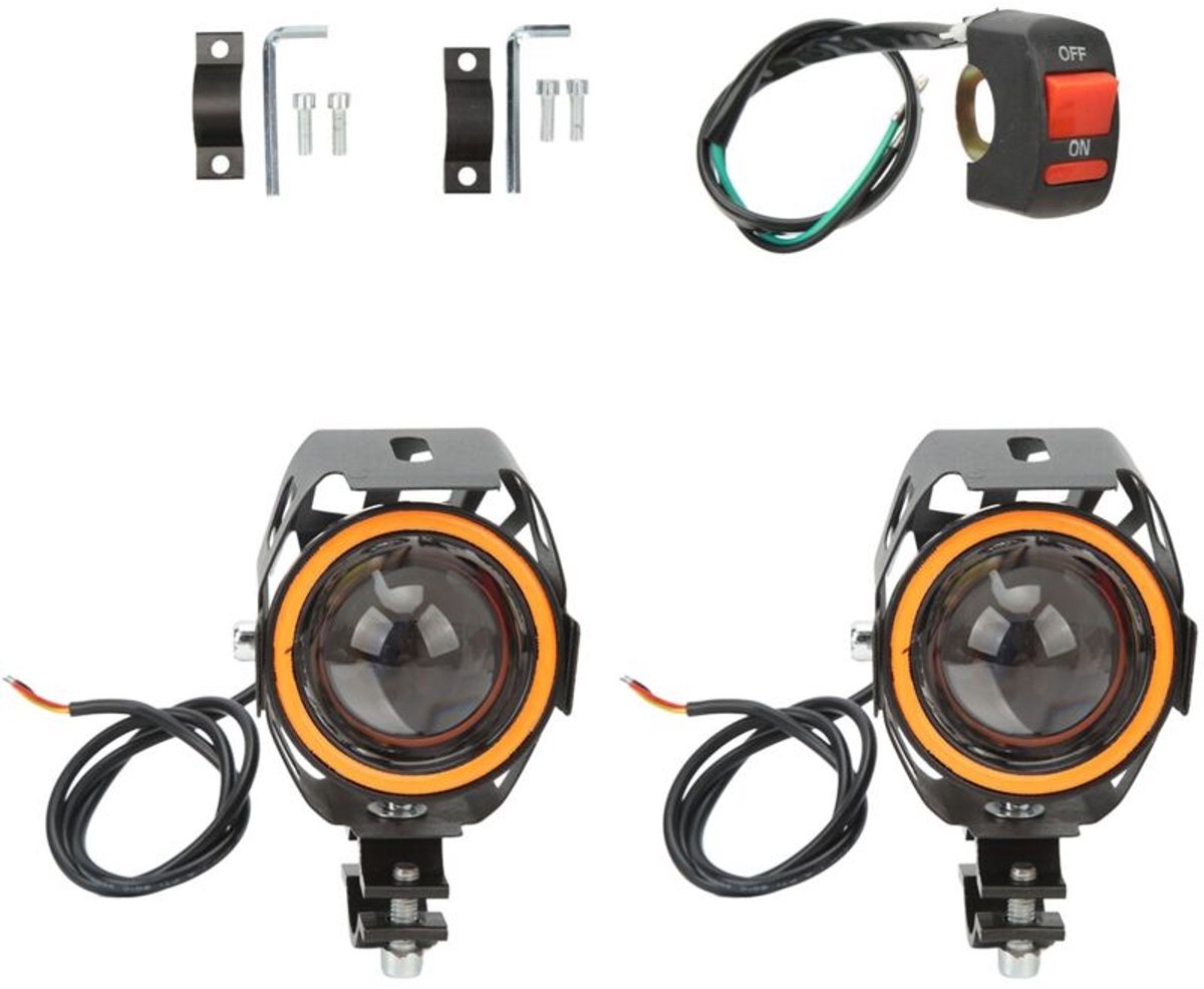 30W LED-motorfietsspot geschikt voor angel eyes, schakelbare groot-/dimlichtstand, waterdicht, 1260V universele rijverlichting, rood licht.