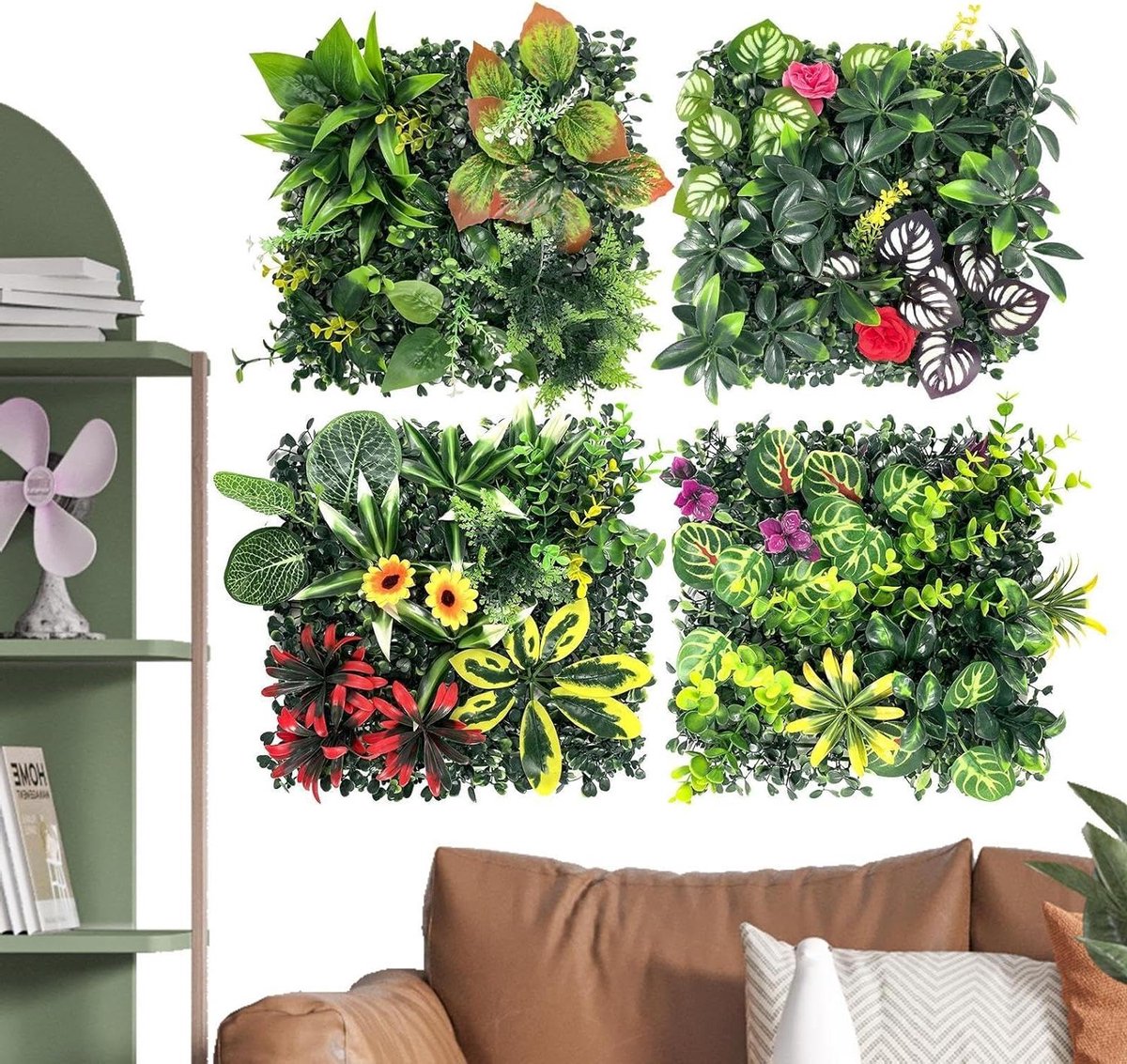 Kunstgraswand - Groene panelen - Decoratie buiten - UV-bestendig ontwerp - 4 stuks 25x25cm - Groen