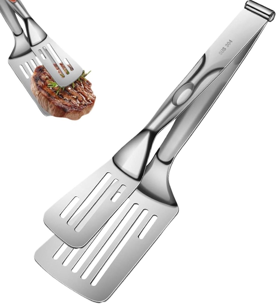 Eierspatel en Tang - Keukentang Spatel - Koken en Grillen - Afneembaar Ontwerp - 30 cm - Zilver