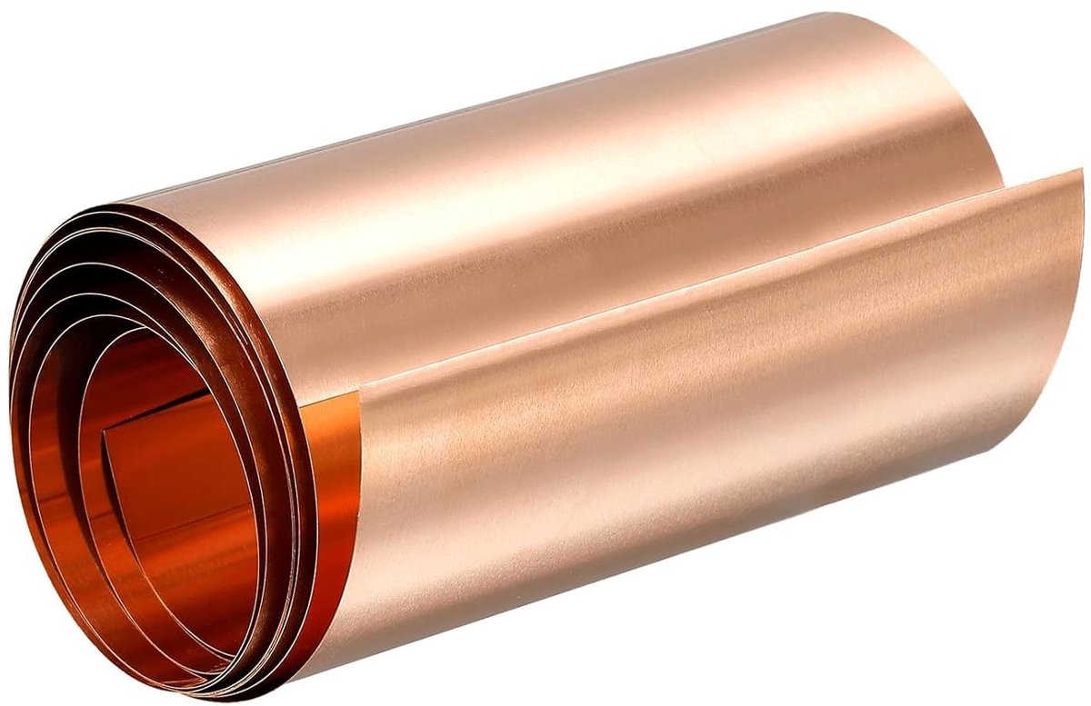 Koper Plaat Rol - Metaal Folie - Hobby Projecten - Zuiver Koper Materiaal - 1000x80x0.2mm - Brons