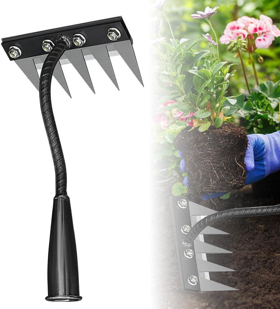 Onkruidhark Koolstofstaal - Tuinhark Wieden - Gazon Onderhoud - Optioneel 5 Tanden - 798 g - Zwart