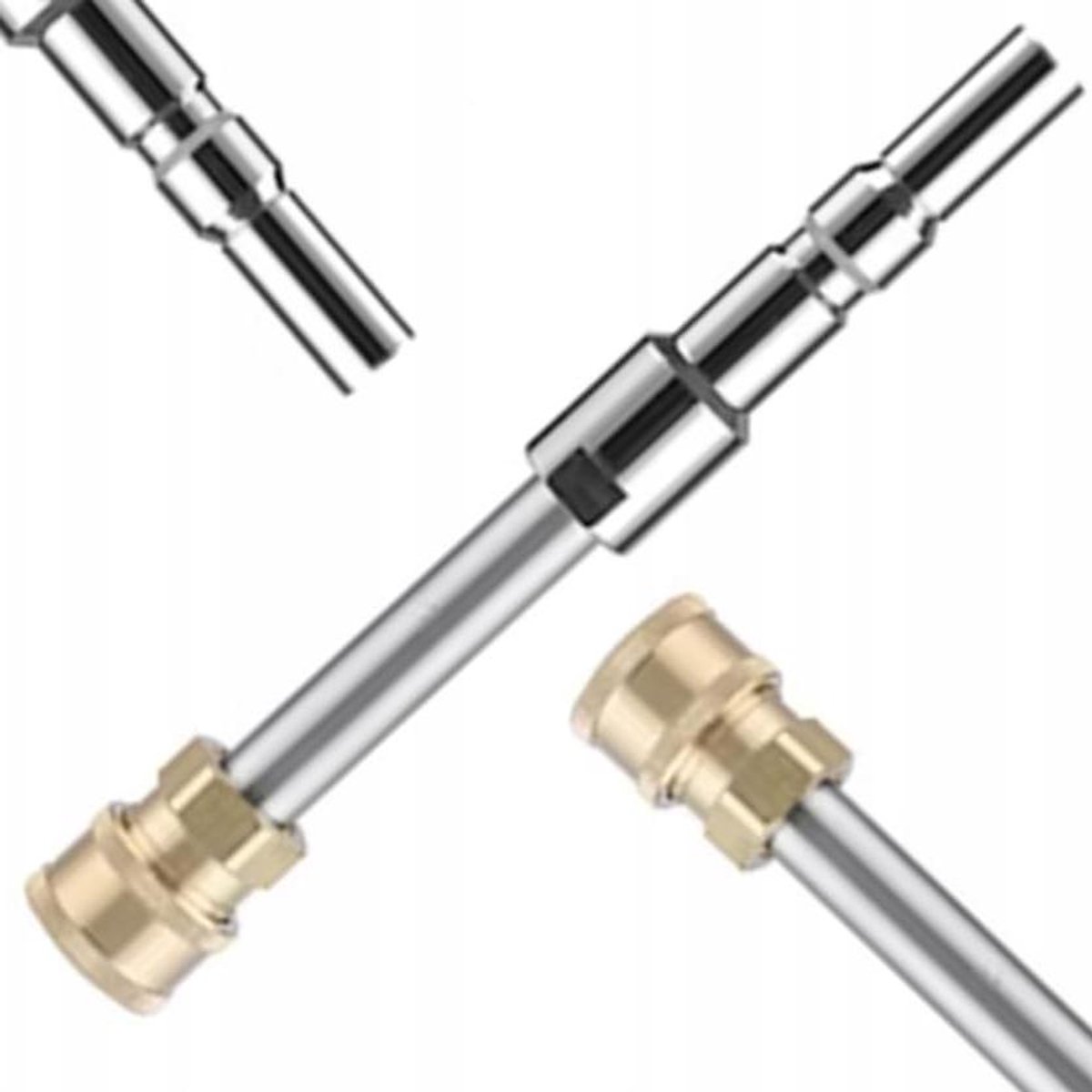 Hogedruk Koppeling - Snelkoppeling Adapter - Reiniging Uitbreiden - Messing en Staal - 16 cm - Zilverkleurig