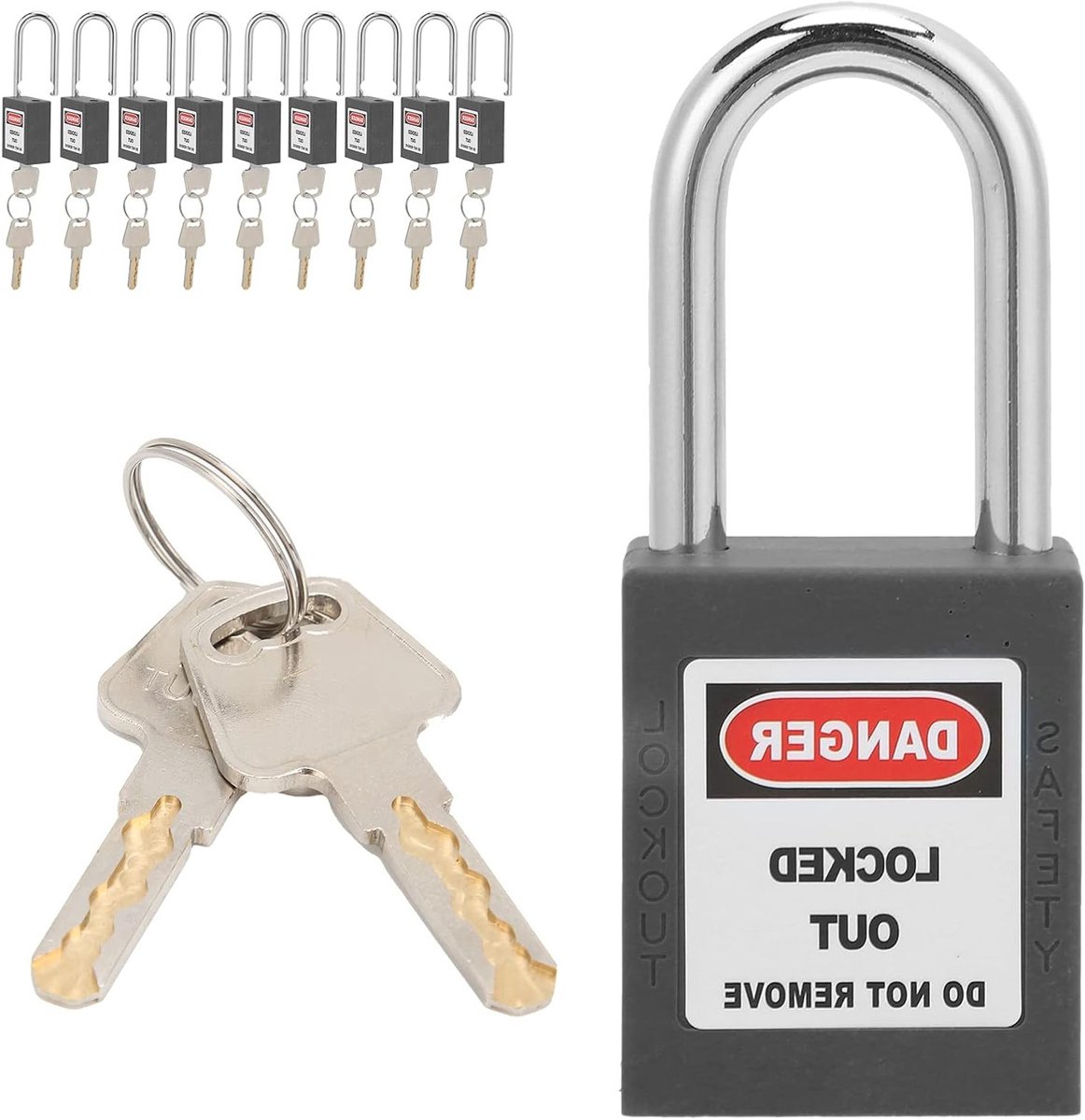 Veiligheidslabels Set voor Machines, 10 Sets van 1.5 Inch Veiligheidsloten met Stalen Stang en 20 Sleutels voor Effectieve Beveiliging en Toegangscontrole