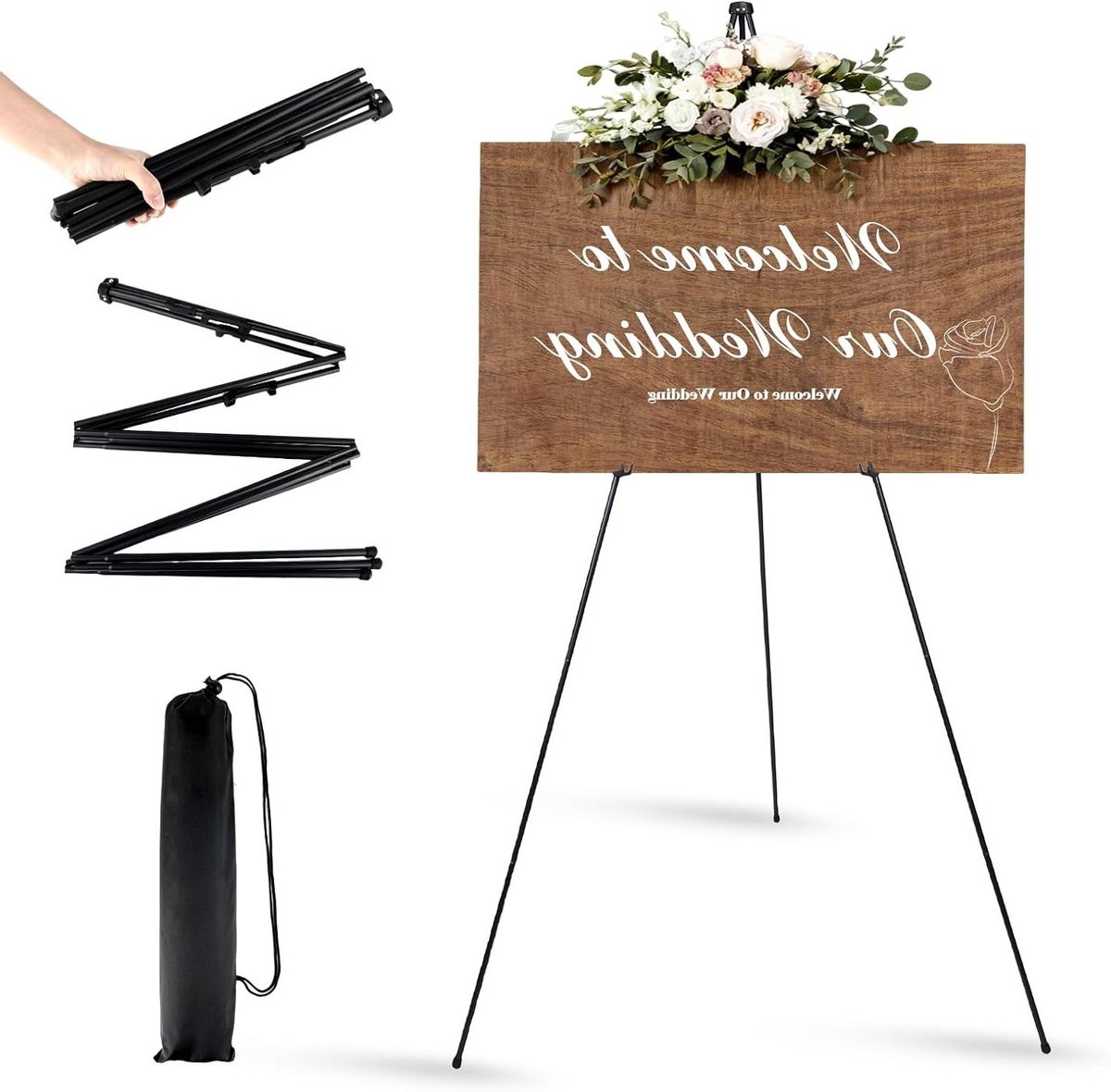 Schildersezel standaard - Presentatie ezel - Kunst tonen - Verstelbaar driepoot - 160 cm - Zwart