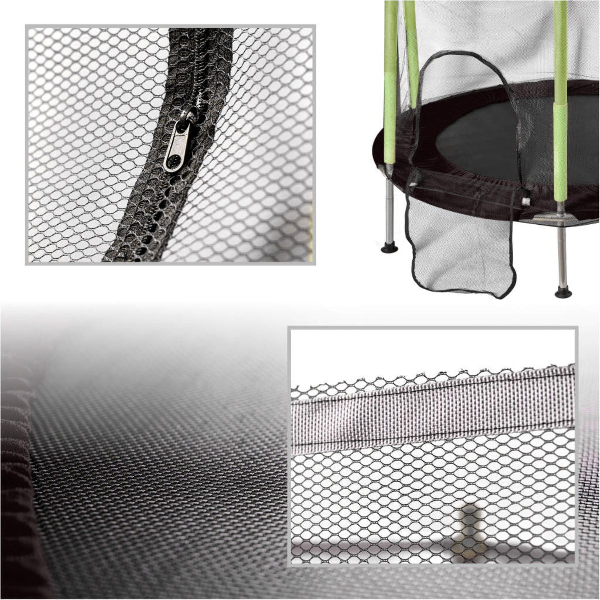 Trampoline voor kinderen - 140 cm met veiligheidsnet en ritsingang - Mini tuintrampoline met stabiel frame, antislip poten, springmat en ballen - Compacte trampoline voor tuin en binnen gebruik, veilig en stevig Met Ebook — afbeelding 11