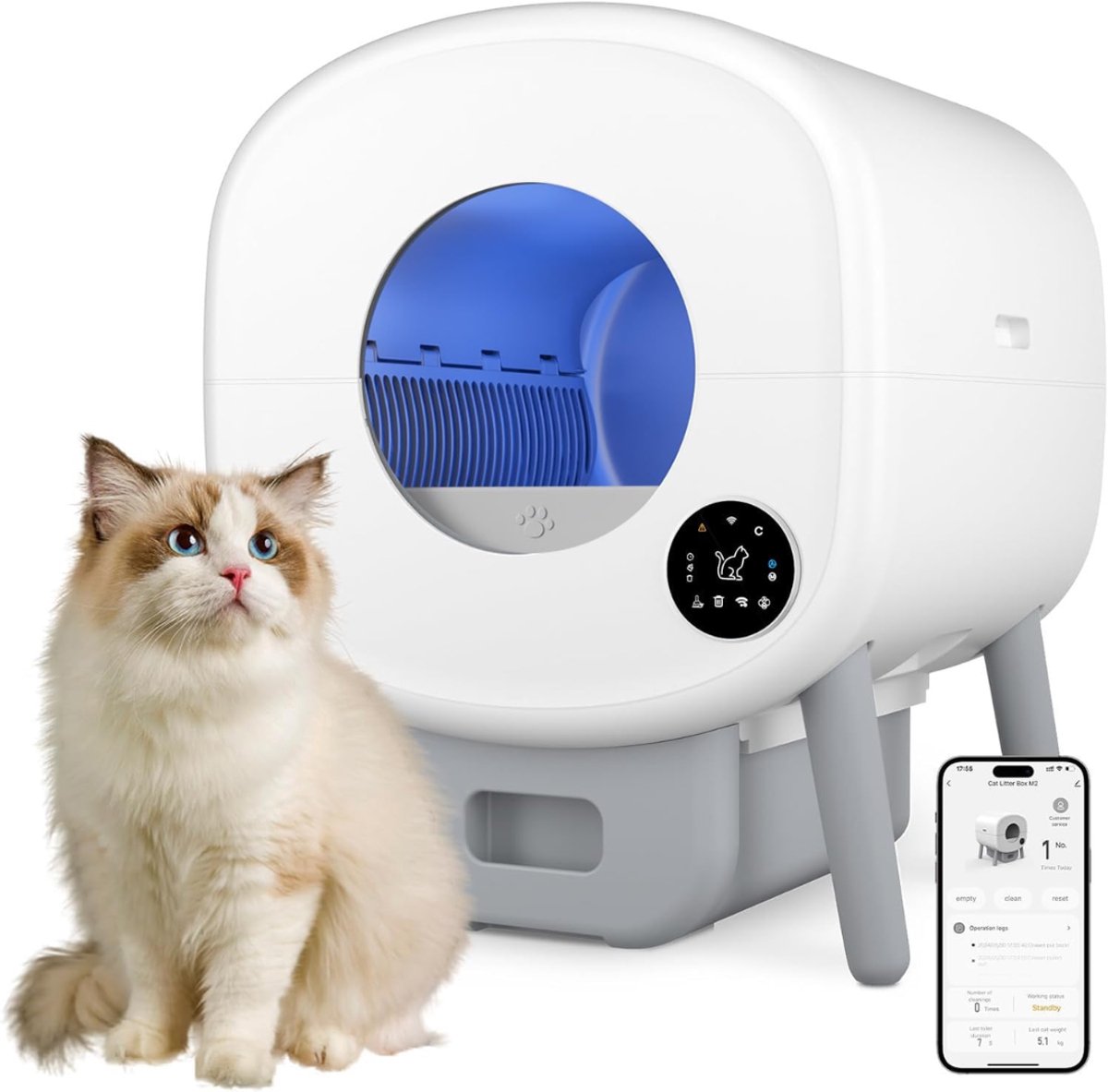 KAD® Elektrische Kattenbak - Electrische Kattenbak Zelfreinigend - Electrische Kattenbak - Wit - 55cm x 53cm x 68cm