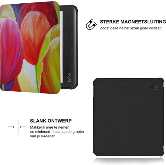 Lunso Geschikt voor Kobo Libra Colour hoes (7 inch) - Vegan Saffiano Leren sleepcover - Tulpen van Merkloos — afbeelding 2