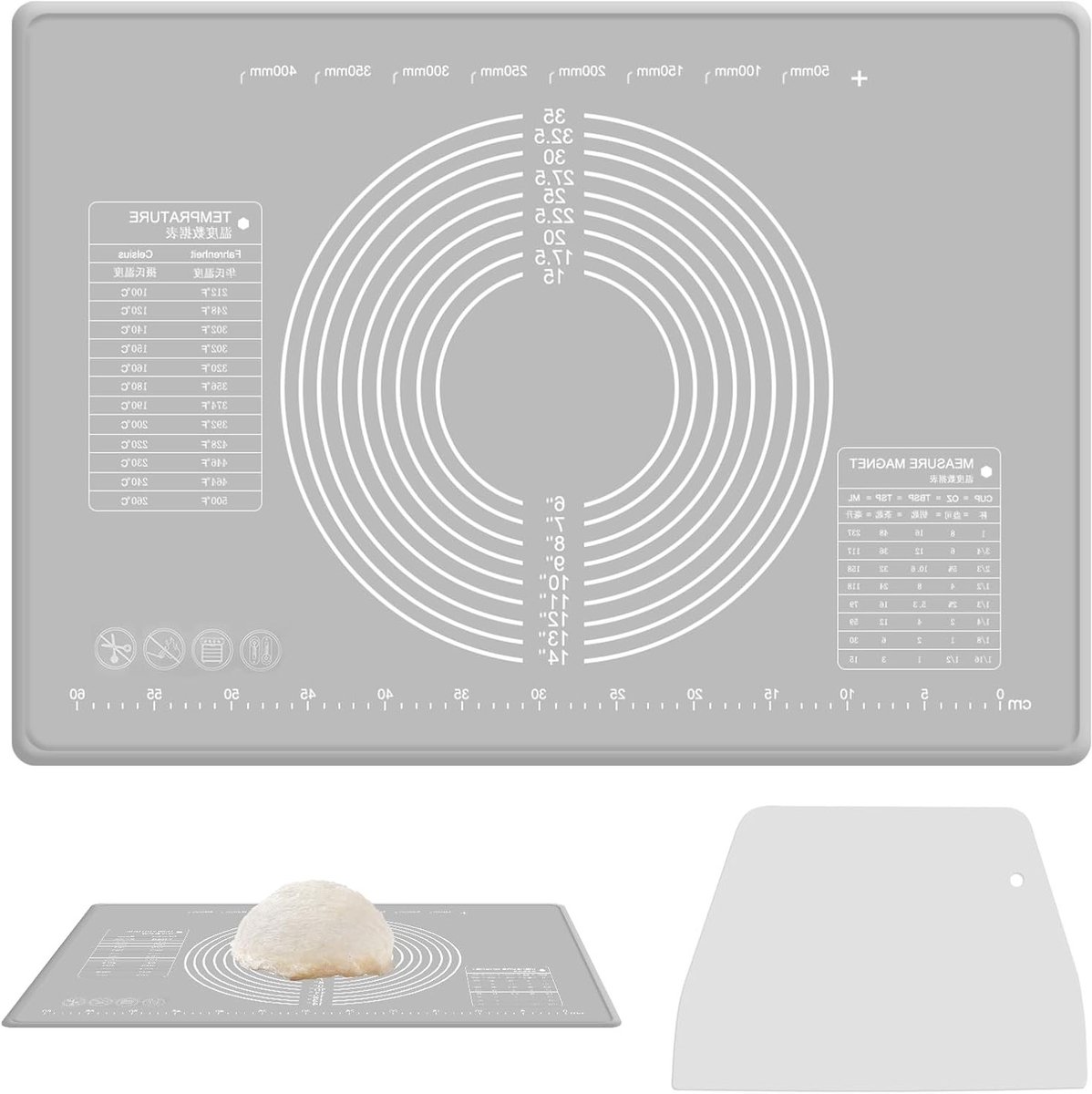 Grote Kneedmat 70 x 40 cm met Maatverdeling en Spatel, Antiaanbaklaag, Herbruikbaar en Vaatwasserbestendig voor Fondant, Pizza en Deeg