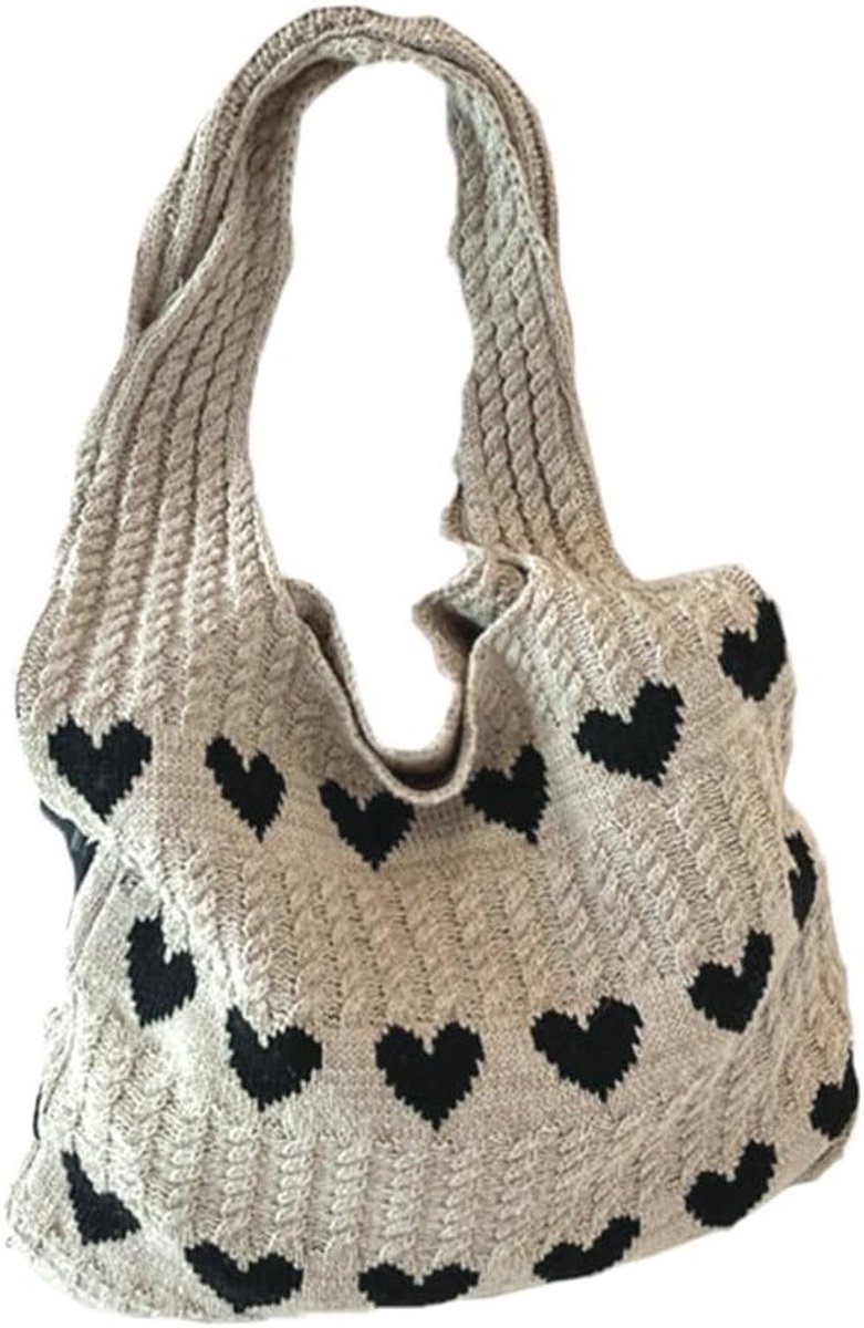 Crochet Tote Bag met Hartpatroon - Herbruikbare Gehaakte Strandtas voor Vrouwen, Boho Stijl, Ideaal voor Vakantie en Dagelijks Gebruik, 36.00X30.00X1.00CM