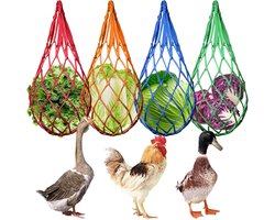60 cm Kippenvoer Netten - 4 Stuks, Gekleurde Nylon Voerzakken voor Kippen, Eenden, Ganzen en Vogels, Ideaal voor Voeding en Speelgoed Accessoires