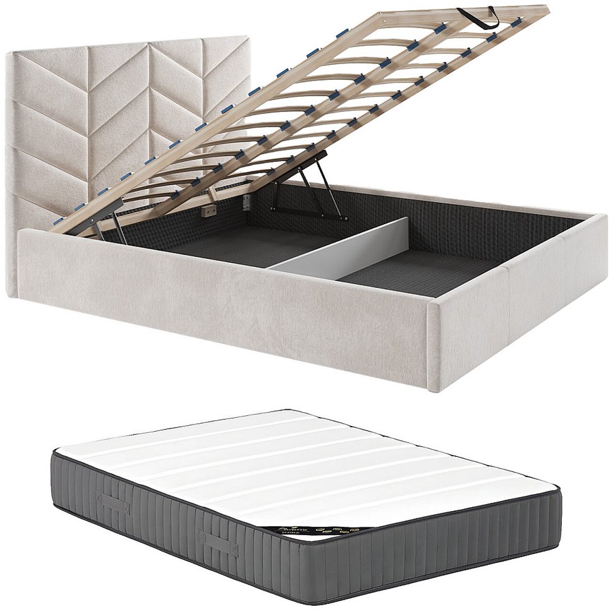 Vente-unique Bed met opbergruimte stof crème 180 x 200 cm (Super King Size Bed)