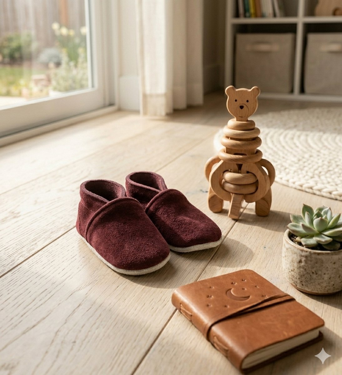 Stabifoot Babyslofjes – Zacht Leer – Cadeaudoos - Linnen zakje - Barefoot - BORDO 18 - 24