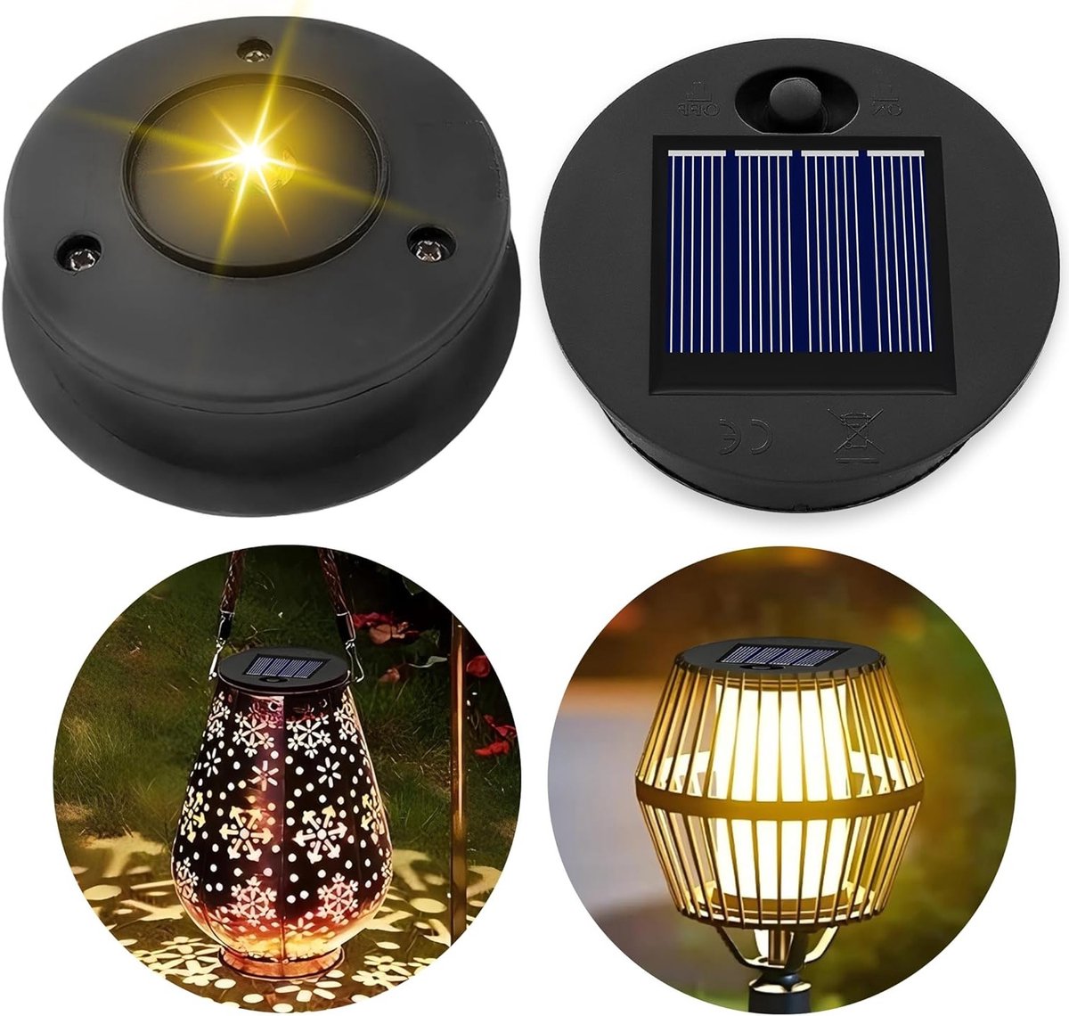 Zonne-energie Tuinverlichting 7 cm Warm Wit IP44 LED Paneel voor Buiten Decoratie Set van 2 met Lange Levensduur en Energiezuinigheid
