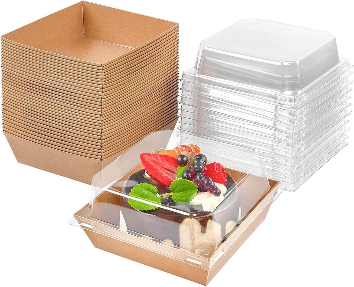 50 Stuks Cake Slice Dozen met Duidelijke Deksel, 4.7 inch Oliebestendig Papieren Verpakking voor Taarten, Gebak en Snacks