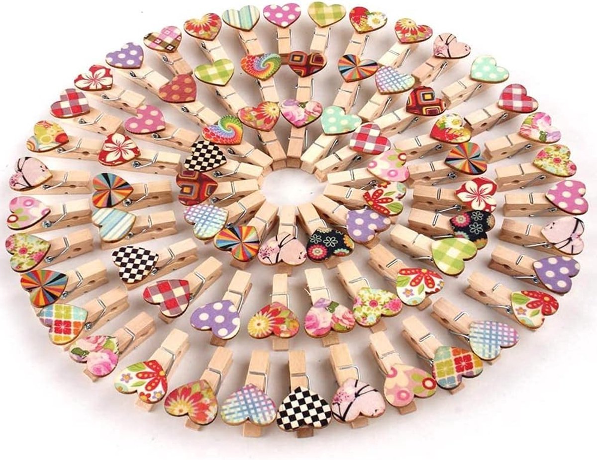 100 Mini Kledingknijpers voor Creatieve Klussen met Hartjes - Perfect voor Hobby, Decoratie en DIY Projecten