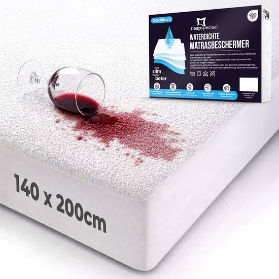 Slaapspeciaal Waterdichte Matrasbeschermer - 140x200 cm - Katoenen Matrasbeschermer - Ademend - Antibacteriëel - Rondom Elastiek - Wit - Geschikt voor Matrassen tot 35 cm - Perfecte Pasvorm