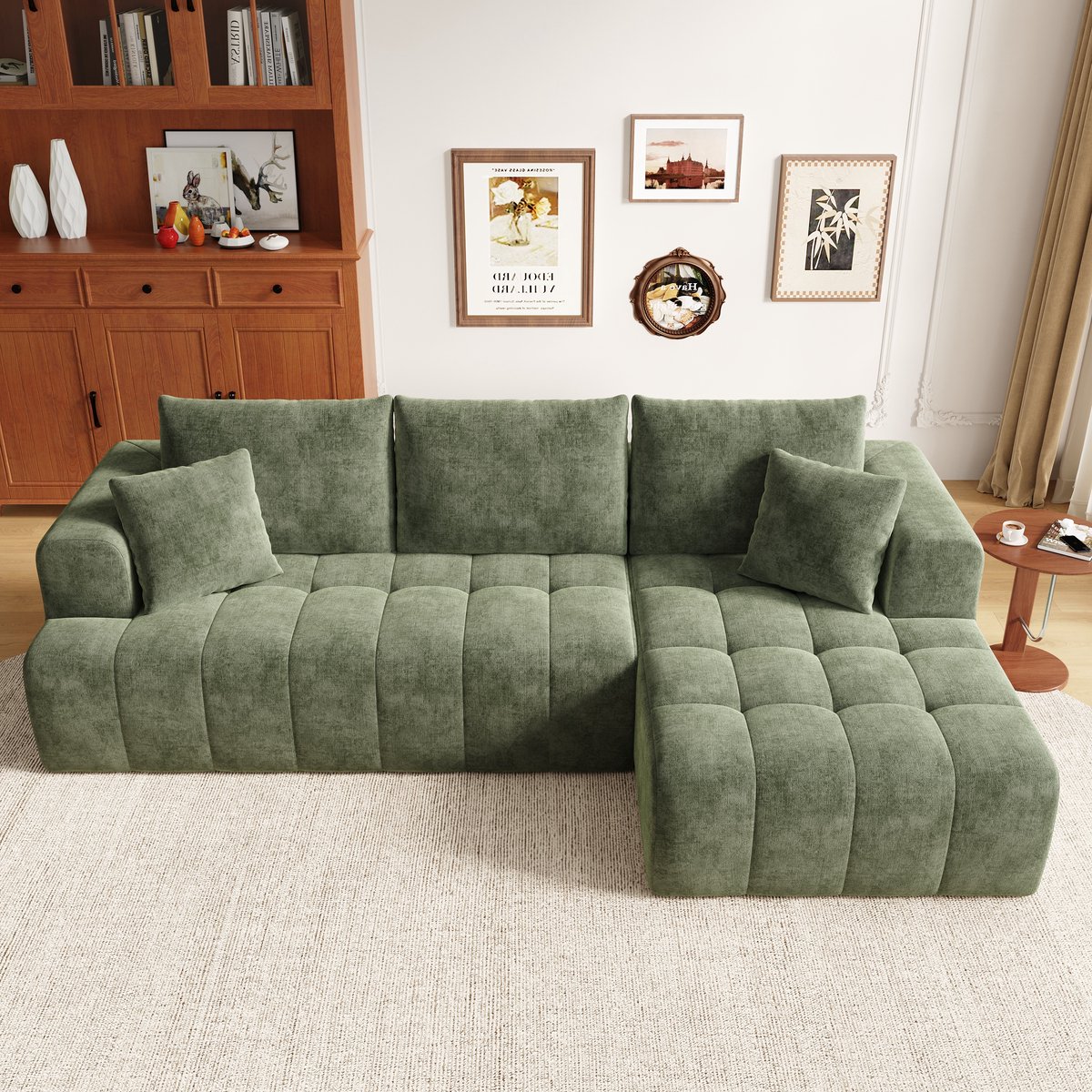 FloraGrace Hoekbank 244,5 x 136 x 79 cm - Modulair En Frameloos Design - Voor Woonkamer En Appartement - Chenille - Groen