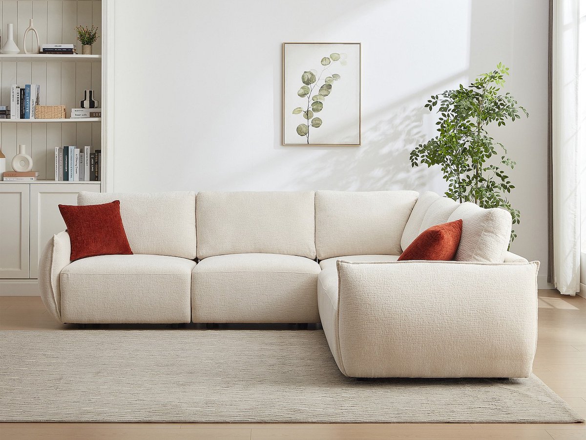 Vente-unique Hoekcabank in beige chenille stof OCTAVINE