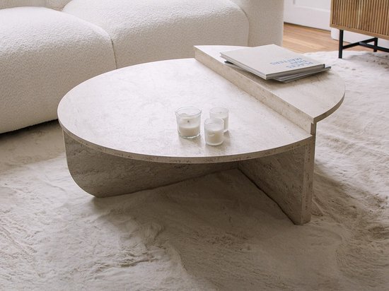 Set de 2 tables basses - Effet travertin beige - ALOEVA L 90 cm x H 30 cm x P 60 cm