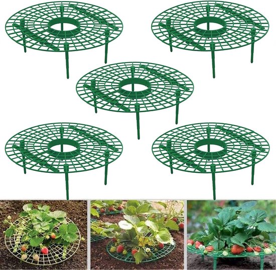 Ronde steunen voor aardbeien - groene kunststof - Aardbeiensteun Set van 5 Stuks – Verstelbare Aardbeienplantensteun, Klimrek voor Planten, Tuinrek voor Balkon & Moestuin – Houdt Vruchten Hoog om Rot te Voorkomen – 30x10cm