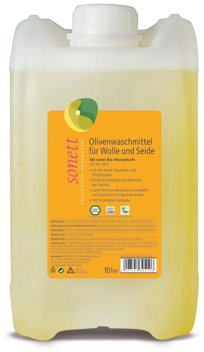 Wasmiddel wol en zijde, SONETT vloeibaar Olive 10 Liter, wasmiddel voor wol en zijde