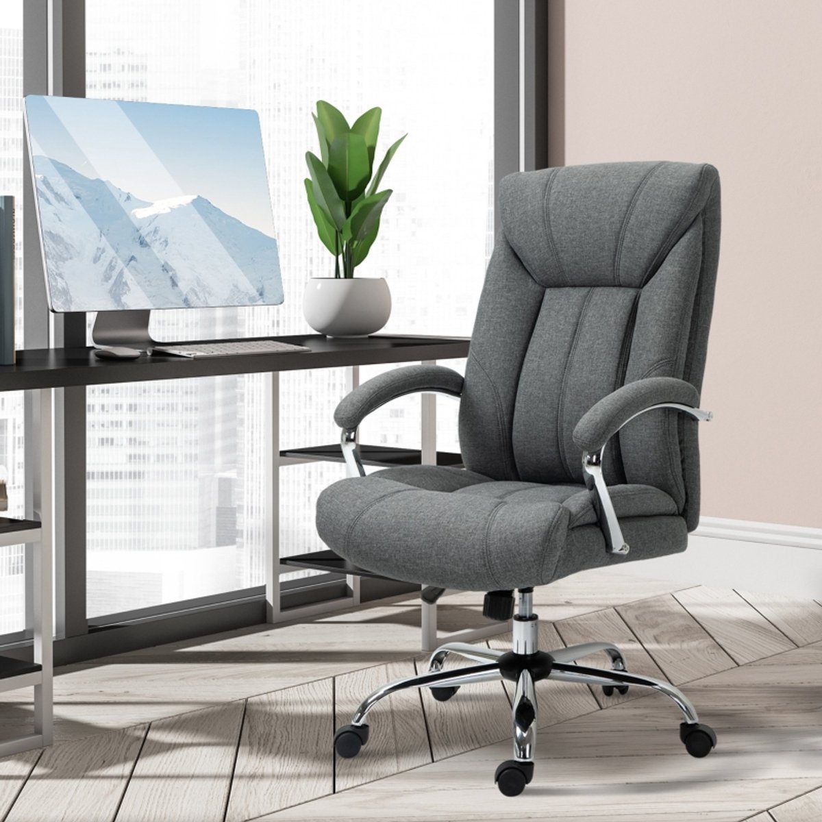 MODENUIT Bureaustoel 65 x 78 x 110-118 cm - Ergonomisch En Verstelbaar - Voor Kantoor En Thuiswerkplek - Polyester Grijs