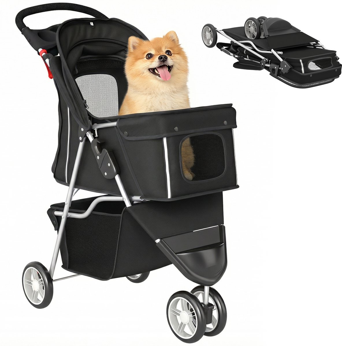 Hondenbuggy – Huisdieren wandelwagen– Tot 10 kg – Zwart