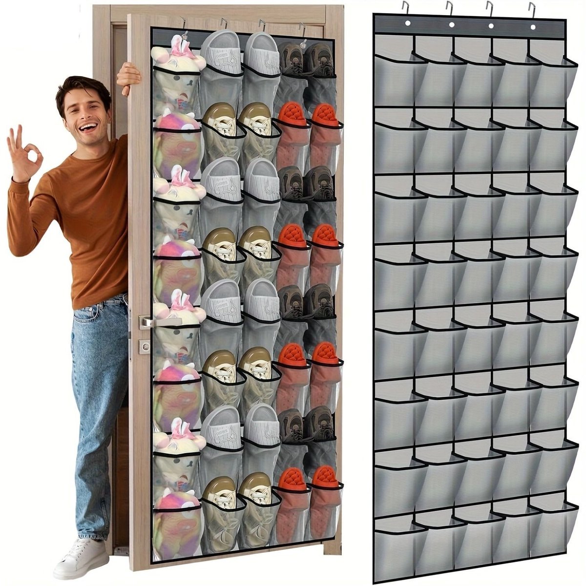 Opbergtas / Multifunctionele deurtas voor schoenen / Opbergtas voor aan de deur / Opbergtas met 40 vakken 67*195CM Grijs