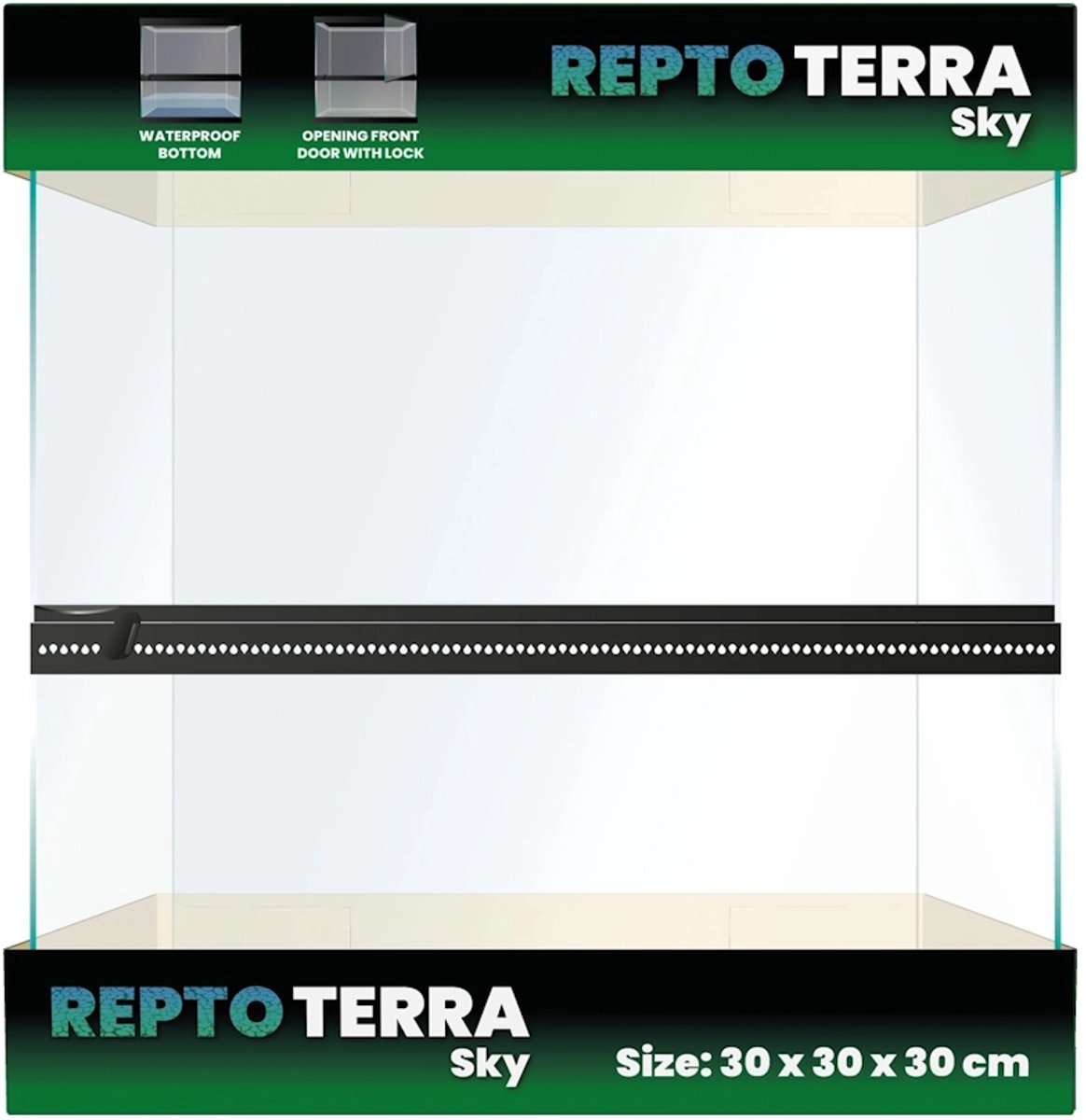 Repto Glazen terrarium 30x30x30 cm met gaasdeksel | waterdichte bodem | frontdeuren met slot
