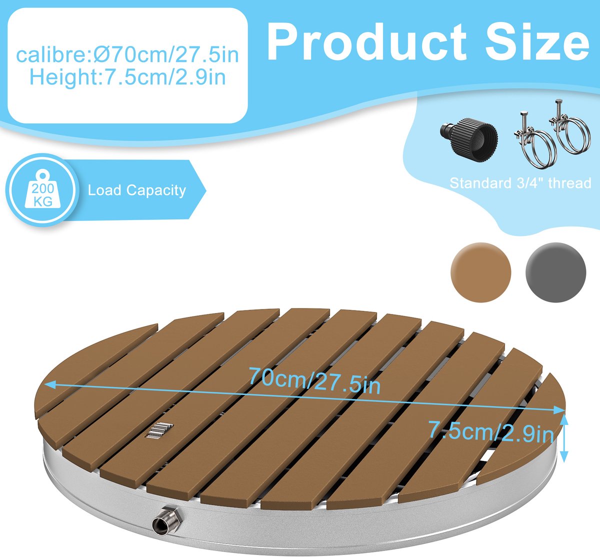 Ronde WPC Tuindouche - Ø70 cm Vloerdouche Houtlook thumbnail 2