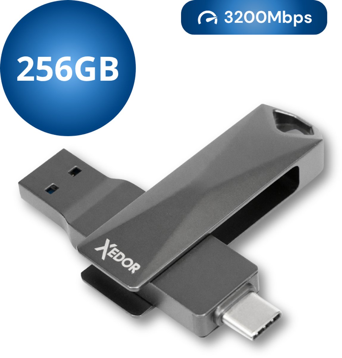 Bol.com Xedor® Plus - USB Stick - 256 GB - 3200Mbps - USB C en A - iPhone en Android aanbieding