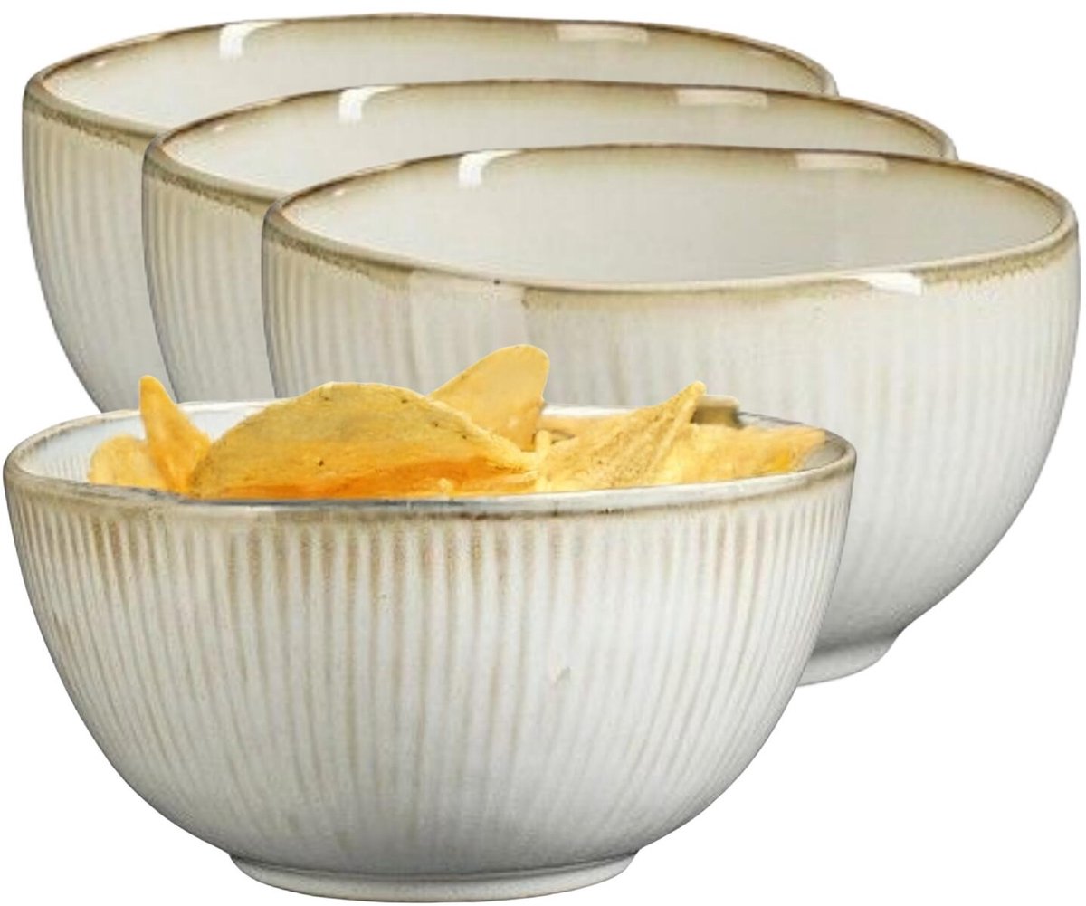 Mica Decorations Serveer/chips schaaltje Nusa - 4x - creme - 12 x 7 cm - keramiek - kommetjes