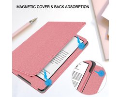 Linnenstructuur Beschermhoes Met Standaard - Geschikt voor Kindle Paperwhite 6 - Ebook hoes met standaard en handriem - roze