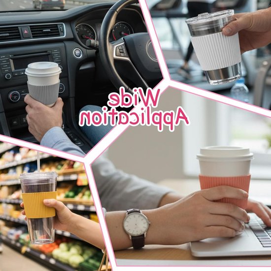Herbruikbare siliconen koffiekop sleeves - 6 stuks, hittebestendige beschermhoezen voor glazen flessen, ideaal voor koude dranken en onderweg — afbeelding 4