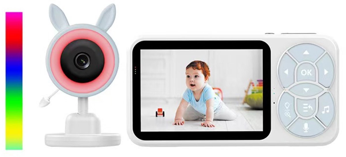 Babyfoon met camera en display – 3,5-inch IPS-display, nachtzicht, spraakbediening (VOX), tweewegcommunicatie, temperatuurbewaking en slaapliedjesfunctie.