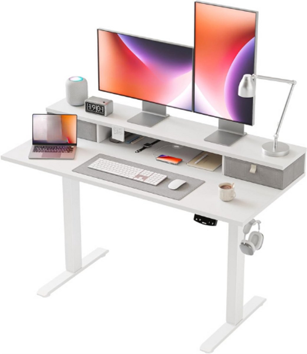 Agilestic Elektrisch Sta Bureau 120 X 60 Cm - In Hoogte Verstelbaar Bureau Met 2 Laden En Geheugenfunctie - Ergonomische Zit Sta Computertafel - Wit Kantoor En Thuiswerk Bureau