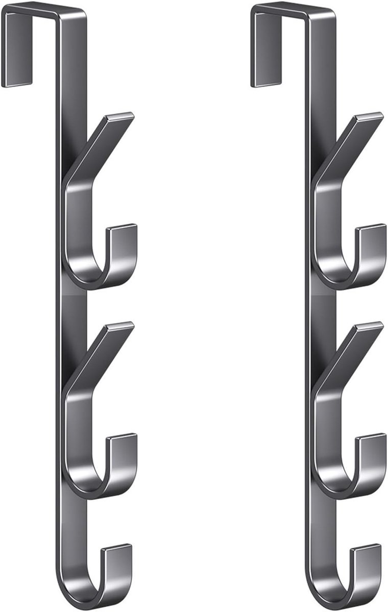 2 stuks metalen deurhaken – verticaal – 5 haken – kledinghaken – handdoekhouder – deur poc
