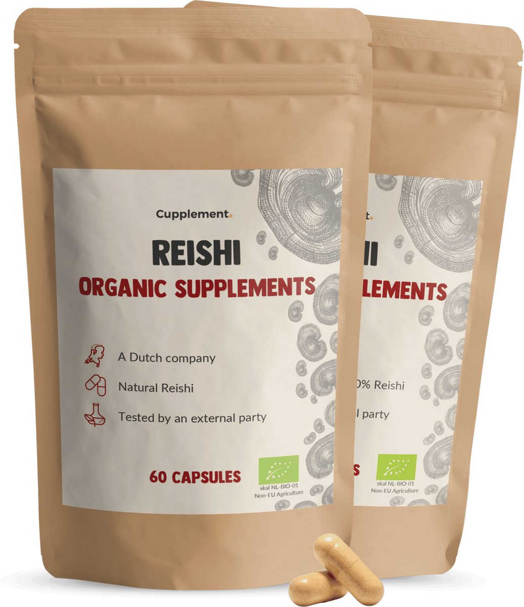 Cupplement Reishi 1.500 mg per dagdosering Biologisch Combideal 2x 60 Capsules - Reishi Mushroom paddenstoelen – Mushrooms - Vegan - Zonder toevoegingen - Lab getest - 30 dagen voorraad per zakje