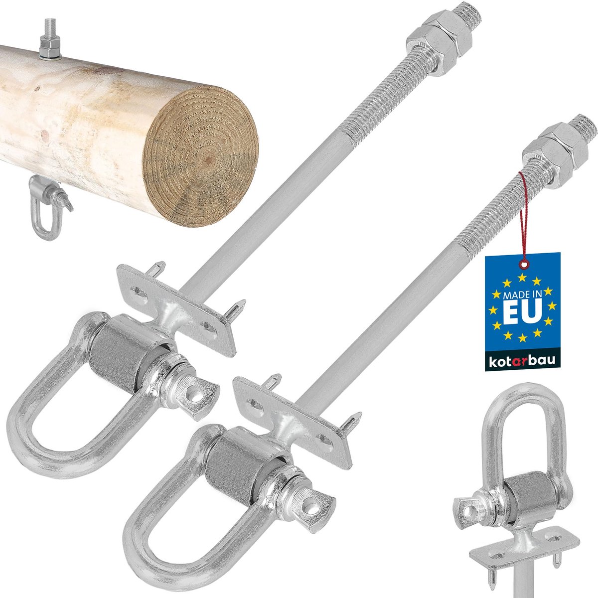 KOTARBAU® 2 st Schommelhaak, Verzinkt Staal, M12 x 190mm, Zilver, Schommelhaken, met Schakel en Dornen, Schommelhaak voor Houten Balk, Duurzaam en Veilig