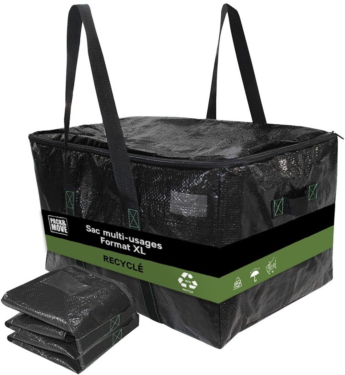 Pack and Move - Set 2 Gerecyclede Opbergtassen - 55 x 35 x 30 cm - Stevige handgrepen - Verhuizing en Transport - Ultra Sterk - Herbruikbaar - 55L