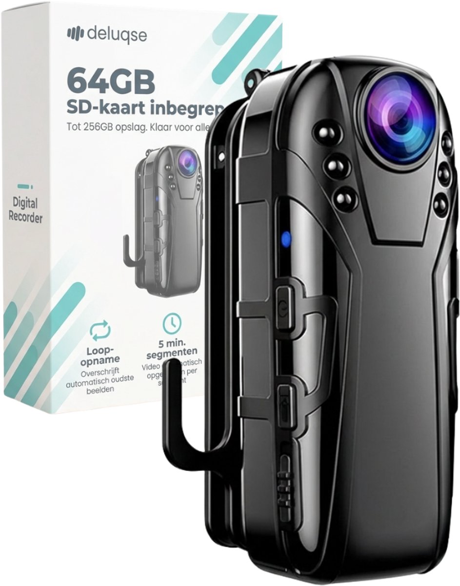 Bol.com Bodycam - Actioncam - Bodycam Politie - 1080P - Infrarood - Nachtzicht - FullHD - 125º Lens - Body Camera Chest - Body C... aanbieding