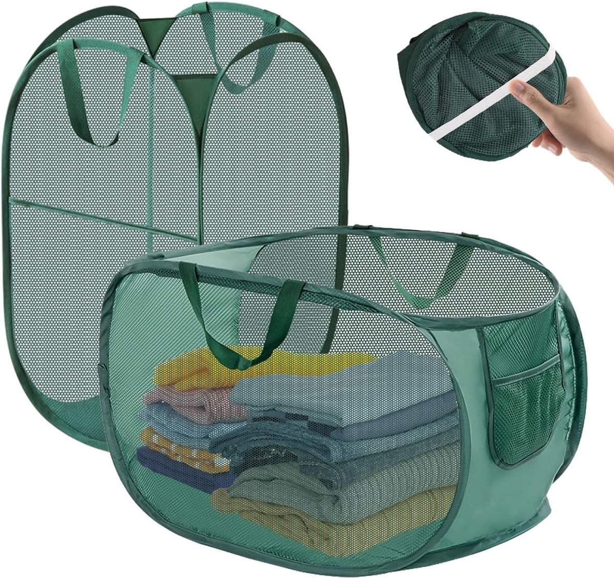 Draagbare Vouwbare Wasmand van Mesh, 75L Pop-Up Wasverzamelaar voor Badkamer en Slaapkamer, Ideaal voor Wassen en Organiseren van Kleding