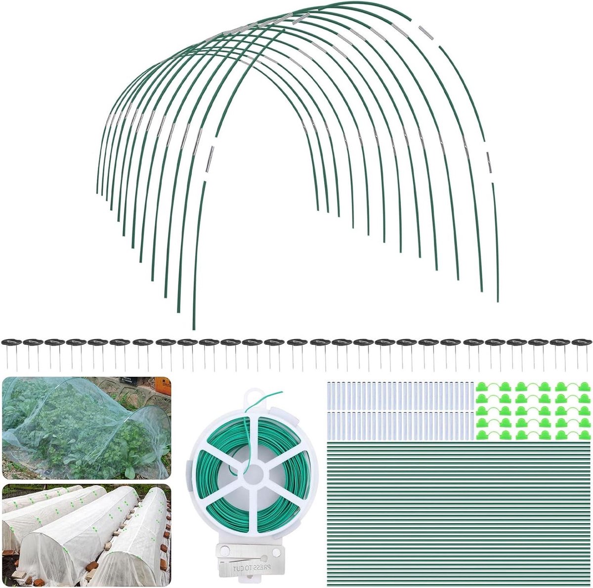 Tuinhoepels Kweektunnel - Plantensteunen Glasvezel - Doe-het-zelf Kassen - Roestvrij Flexibel Materiaal - 60 stuks 41.9 cm - Groen