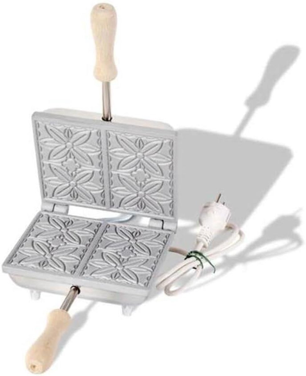 Elektrische Koekjesmaker - Wafelijzer Pizzelle Maker - Kruimelige Koekjes Bakken - Dunne Rechthoekige Vorm - 2 cm Plaatdikte - Chroom
