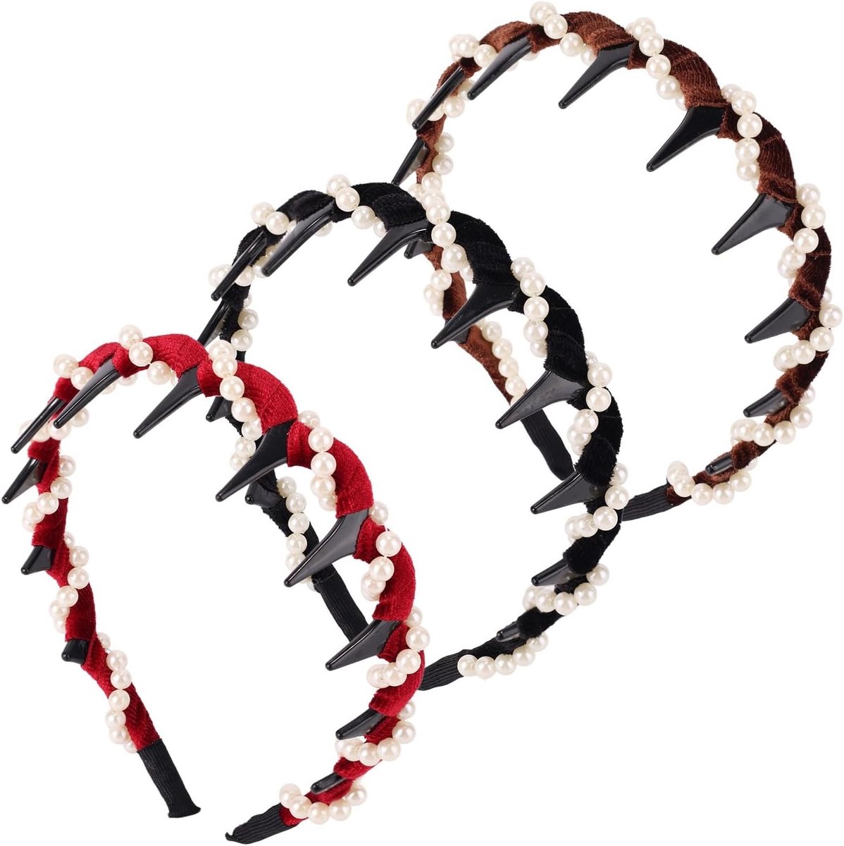 Stijlvolle Vintage Haarbanden met Kunstperlen - Set van 3 in Diverse Kleuren, Perfecte Haaraccessoires voor Dames