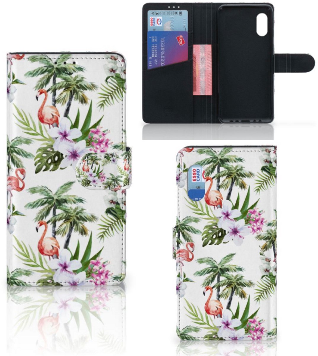 Samsung Xcover Pro Telefoonhoesje met Pasjes Flamingo Palms