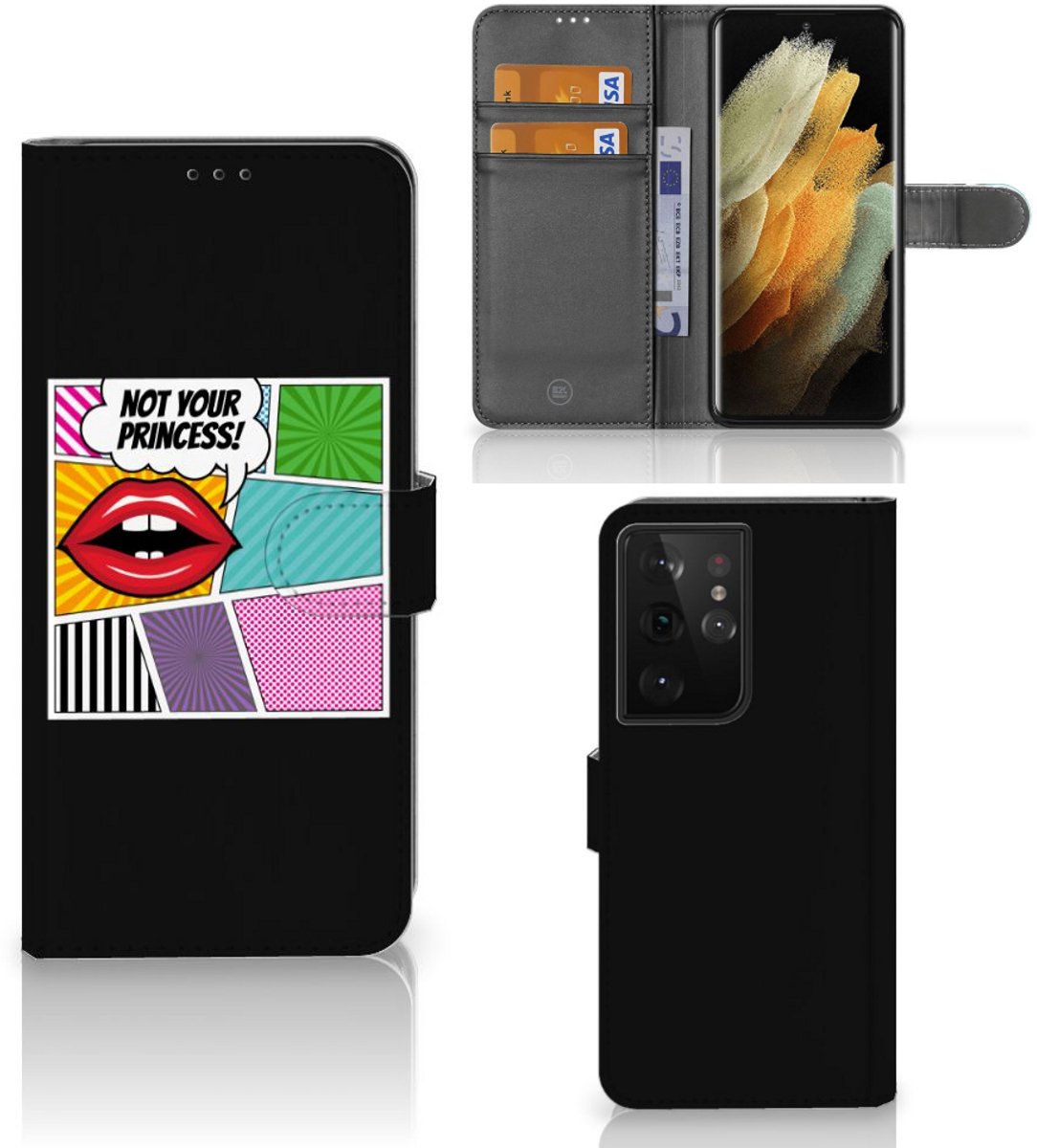 Samsung Galaxy S21 Ultra Wallet Case met Pasjes Popart Princess