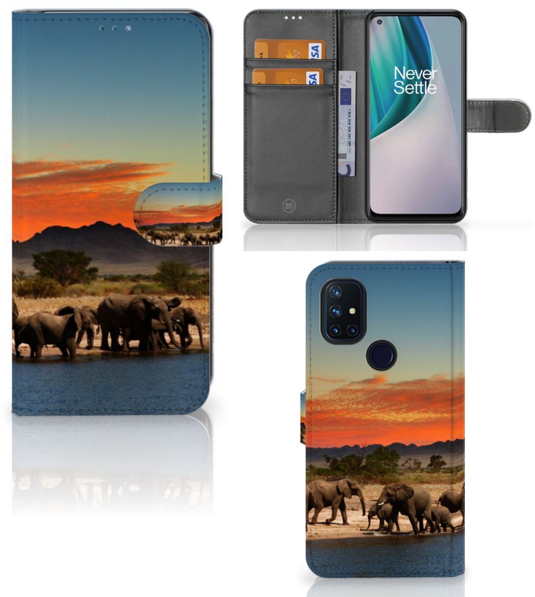 OnePlus Nord N10 Telefoonhoesje met Pasjes Olifanten