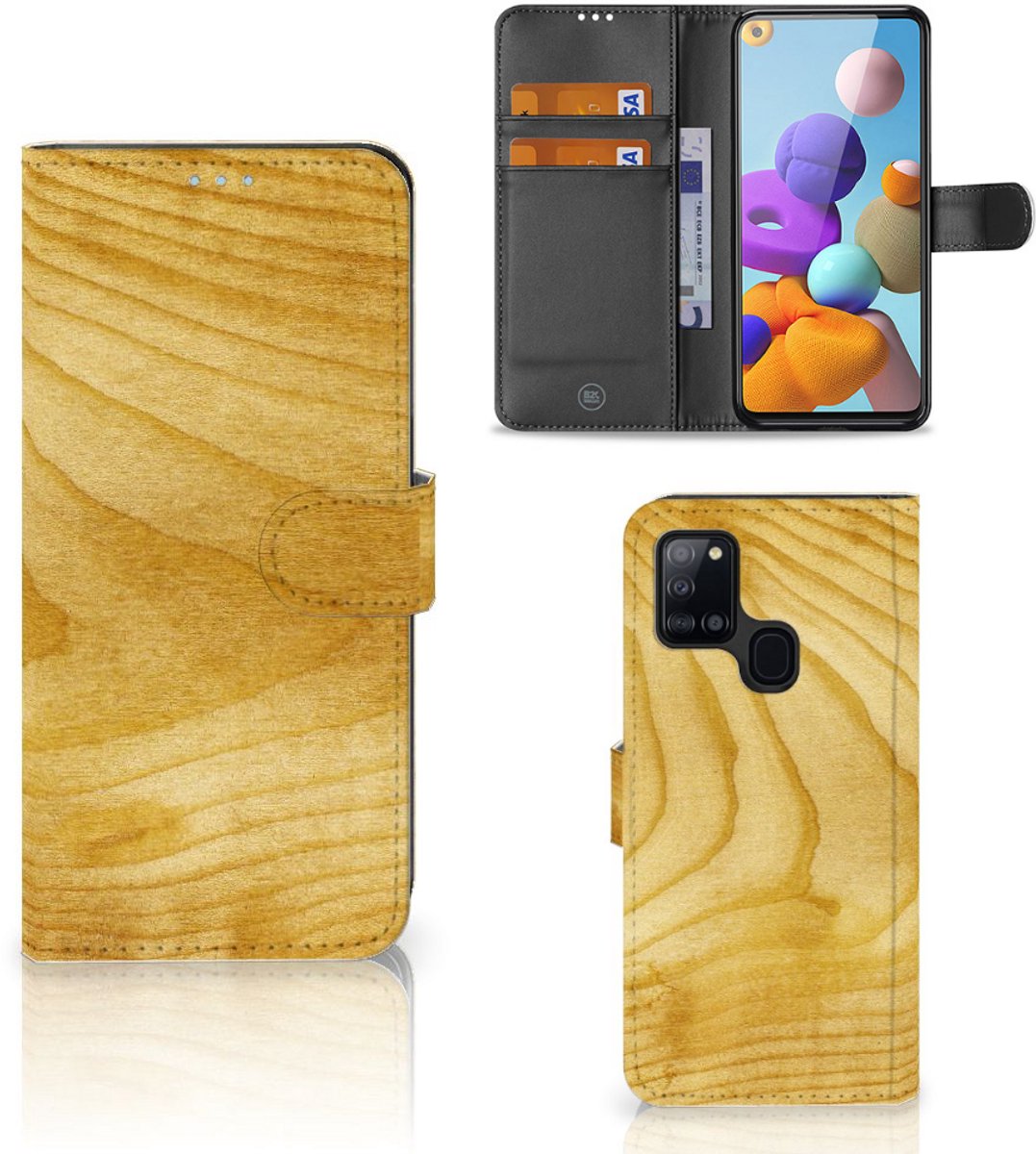 Samsung Galaxy A21s Book Style Case Licht Hout