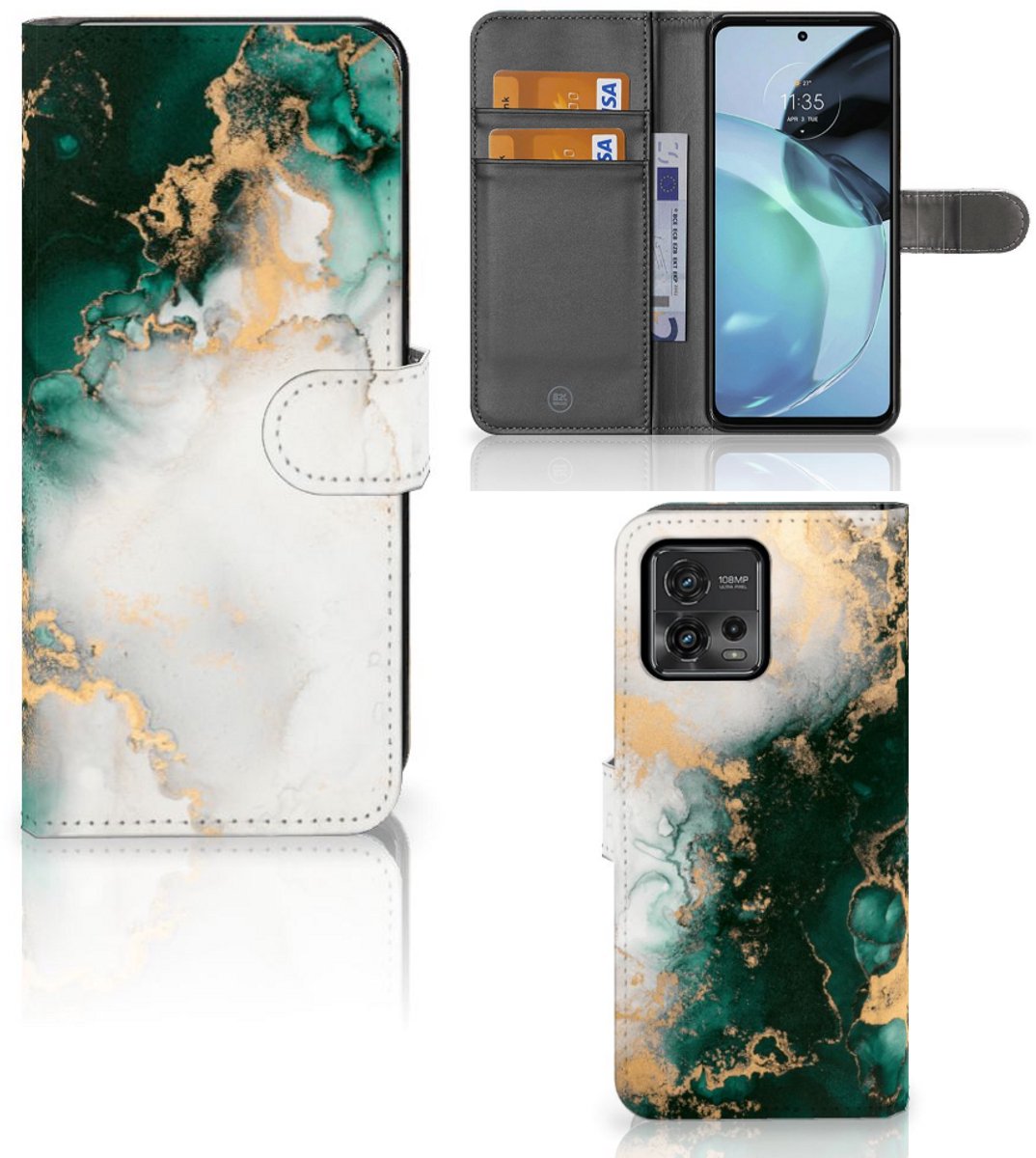 Bookcase voor Motorola Moto G72 Marmer Groen